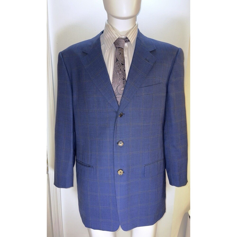 Pal Zileri Blue Windowpane Checkered Sport Coat EU 56 US 46 R Made in Italy